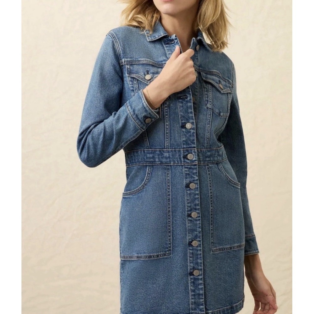 Faherty Michelle Denim Dress 8 Sea Bright Western Utility Workwear Boho Shirt
